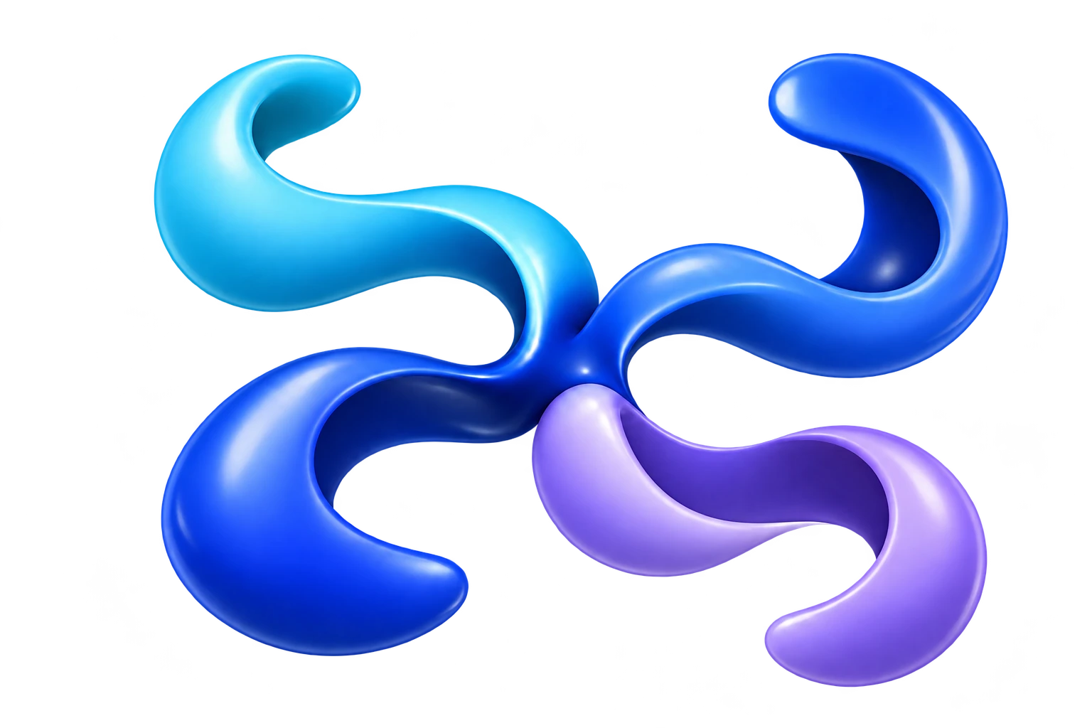 An illustrative rounded cyan, cobalt and violet sculpture suggesting a shared first step